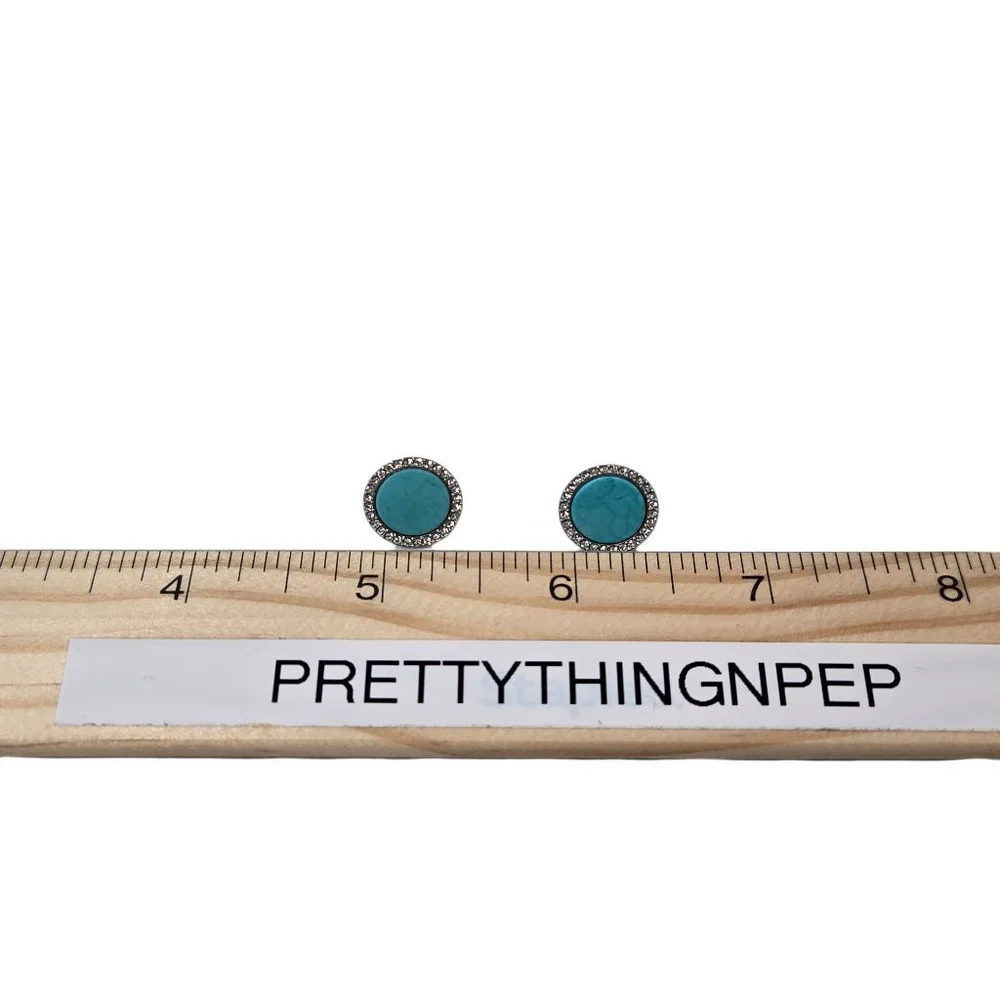 Michael Kors Turquoise Silver Pave Crystal Stud Earrings Collectible Luxury